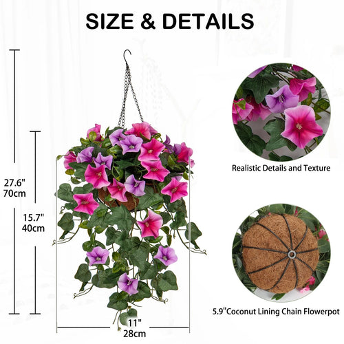 Artificial Hanging Morning Glory Flowers with Basket Outdoor